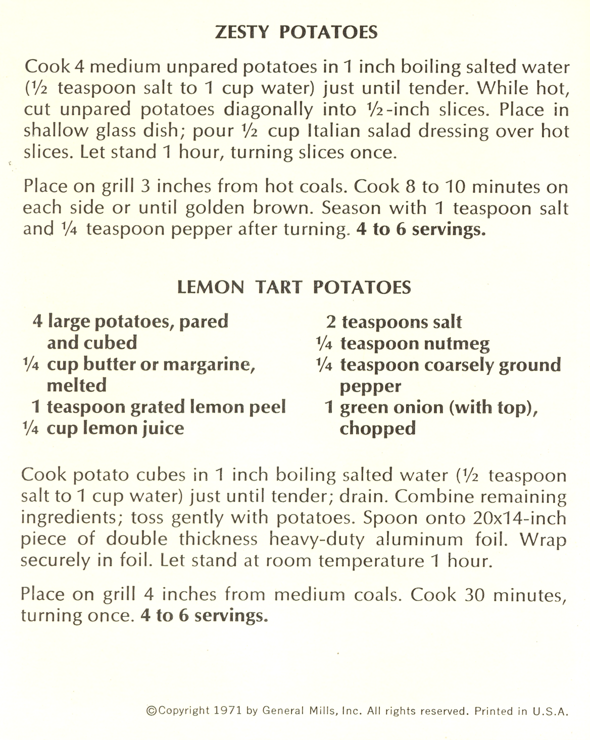 1971 Betty Crocker Recipe Library - Outdoor Entertaining: Party Potatoes