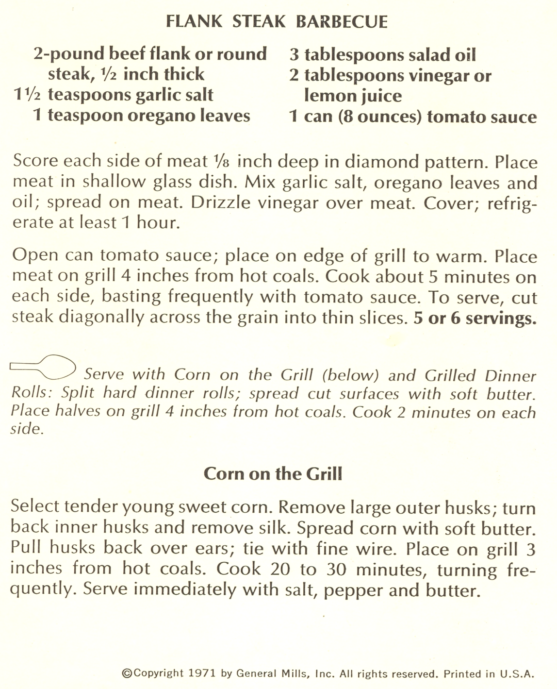 1971 Betty Crocker Recipe Library - Outdoor Entertaining: Flank Steak ...